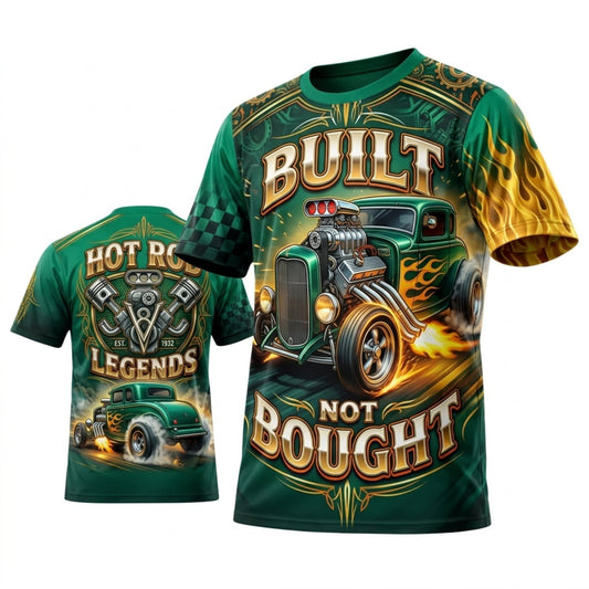 BlueJose Personalized Car Classic Muscle Car 3D T-Shirt – Built Not Bought Green Gold Vintage Garage