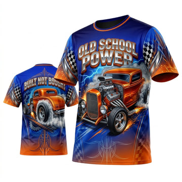 BlueJose Personalized Car Classic Muscle Car 3D T-Shirt – Old School Power Blue Orange Classic Street Rod