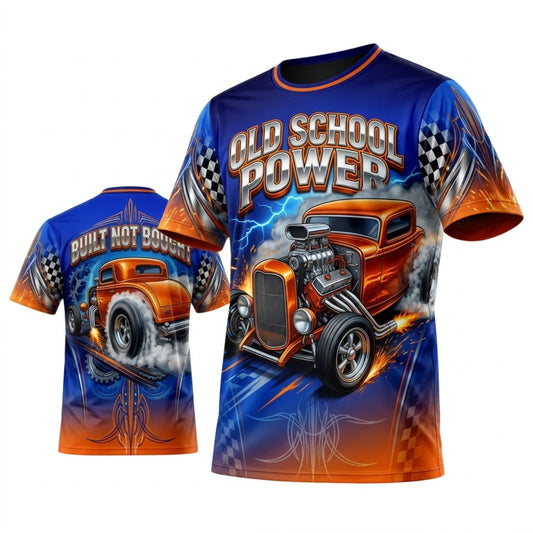 BlueJose Personalized Car Classic Muscle Car 3D T-Shirt – Old School Power Blue Orange Classic Street Rod