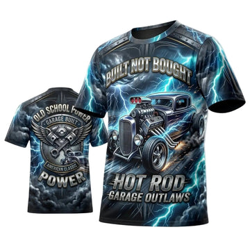 BlueJose Personalized Car Classic Muscle Car 3D T-Shirt – Garage Built Ice Blue Silver Hot Rod
