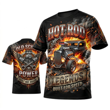 BlueJose Personalized Car Classic Muscle Car 3D T-Shirt – Hot Rod Black Orange Vintage Speed Garage