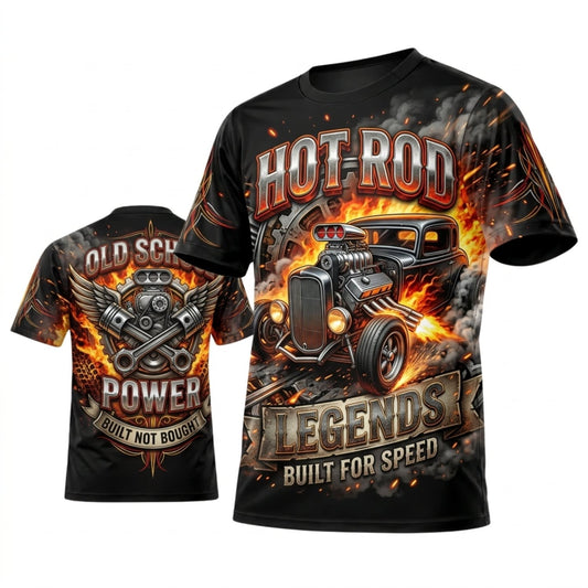 BlueJose Personalized Car Classic Muscle Car 3D T-Shirt – Hot Rod Black Orange Vintage Speed Garage