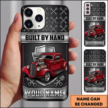 BlueJose Hot Rod Red Vintage Car with Built by Hand and Industrial Metal Design Personalized Name 3D Phone Case