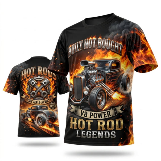 BlueJose Personalized Car Classic Muscle Car 3D T-Shirt – Hot Rod Legends Black Gold Vintage Racing