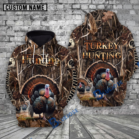 BlueJose Turkey Hunting Woodland Camo Personalized Name Unisex 3D Shirt