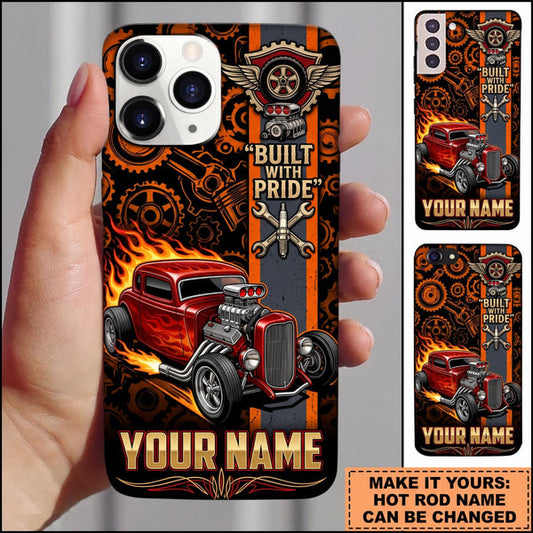 BlueJose Hot Rod Red Classic Car with Flaming Garage Cross and Custom Name Personalized Name 3D Phone Case