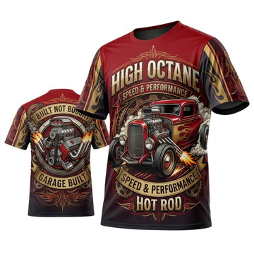 BlueJose Personalized Car Classic Muscle Car 3D T-Shirt – High Octane Red Black Vintage Hot Rod