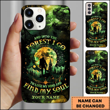 BlueJose Artist Hunting - Into The Forest Hiker Silhouette Green Galaxy Personalized Name Phone Case