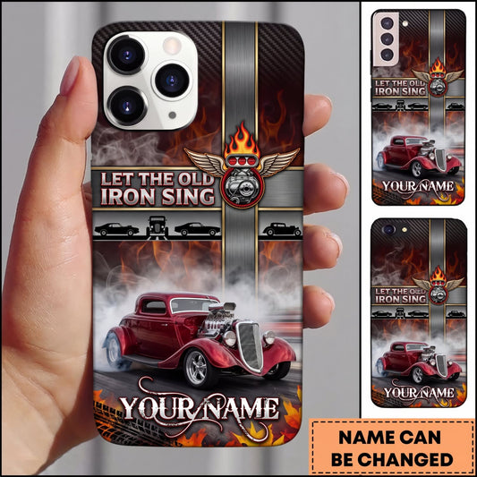 BlueJose Classic Muscle Car Red Vintage Car with Industrial Cross and Iron Engine Design Personalized Name 3D Phone Case