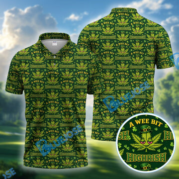 BlueJose A Wee Bit Highrish St. Patrick‚Äö√Ñ√¥s Day Golf Polos, Funny Irish Green Pattern Golf Shirt, Golf Gift For Golfer