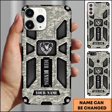 BlueJose Hunting Phonecase Light Gray Digital Camo Tactical Military Armor Design Personalized Name 3D Phone Case