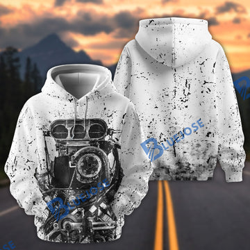 BlueJose Vintage Engine Blueprint Graphic 3D Hoodie