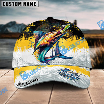 BlueJose Marlin Fishing Yellow White Sport Pattern Personalized Cap