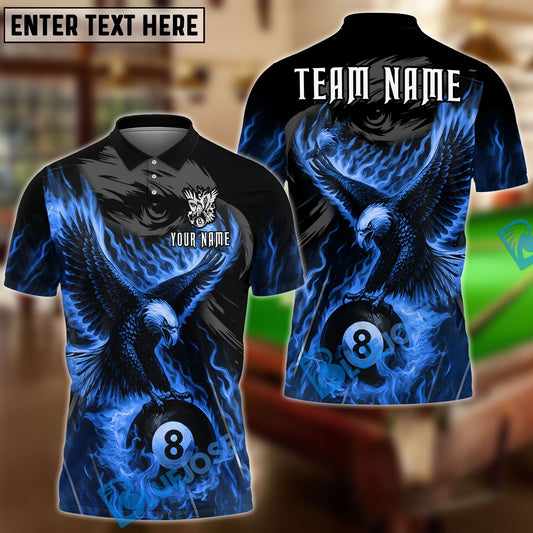 BlueJose Billiards Ball 8 Burning Eagle Personalized Name Shirt (4 Colors)