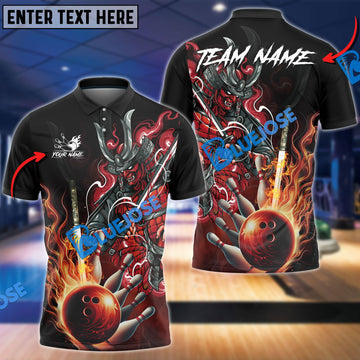 BlueJose Bowling And Pins Burning Oni Samurai Customized Name 3D Shirt (6 Colors)