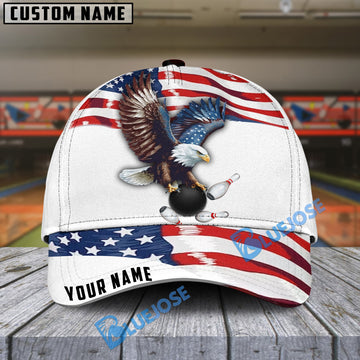 BlueJose Bowling Eagle US Flag Retro Personalized Name Cap