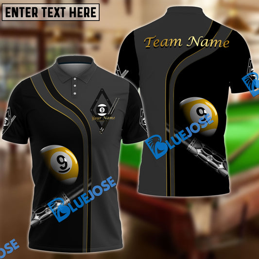 BlueJose Billiards Ball 9 Deep Fantasy Personalized Name, Team Name Shirt For Kids (4 Colors)
