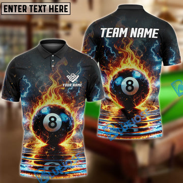 BlueJose Billiards Ball 8 Pool Thunder Lightning Personalized Name, Team Name Unisex Shirt (4 Colors)