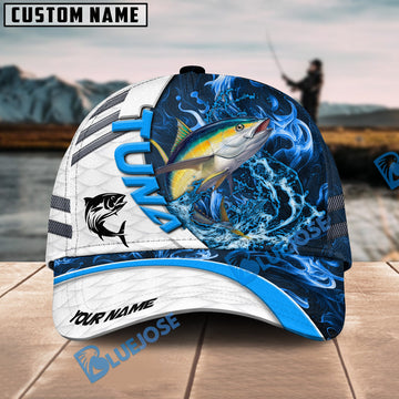 Bluejose Tuna Fishing White Blue Lava Sport Personalized Cap