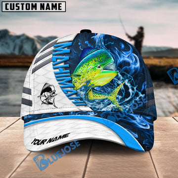 Bluejose Mahi mahi Fishing White Blue Lava Sport Personalized Cap