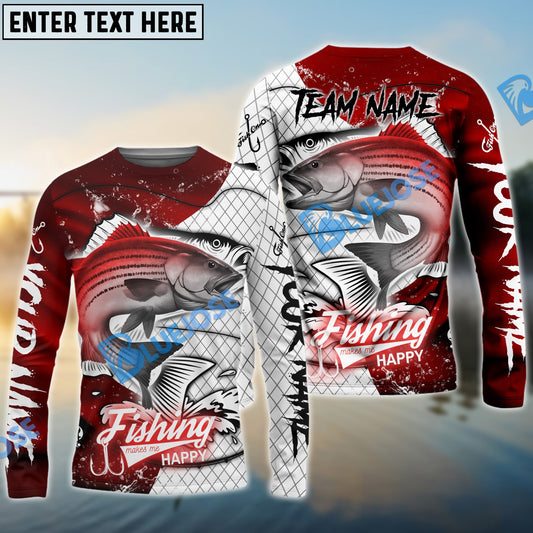 Bluejose Striped Bass Fishing Dark Red Skin Sport Custom Name & Team Name 3D Shirts