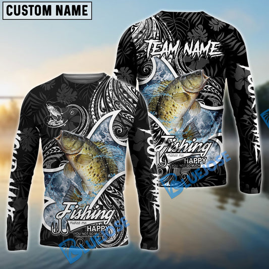 Bluejose Crappie Fishing Black White Maori Custom Name & Team Name 3D Shirts
