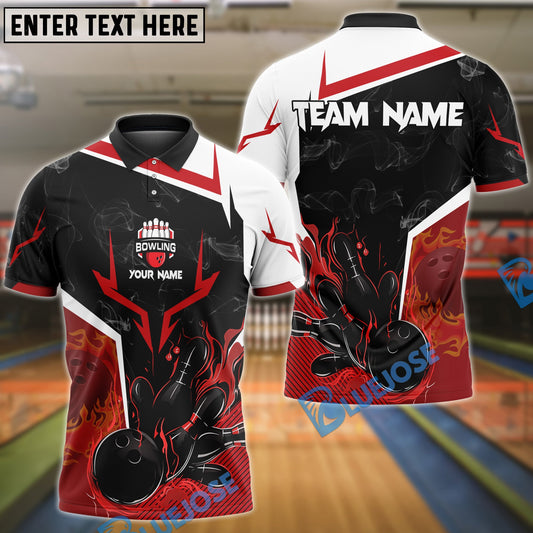 BlueJose Bowling And Pins Basic Smoke Customized Name, Team Name 3D Shirt (4 Colors)