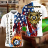 BlueJose Billiards Ball 8 Pool American Flag Flaming Personalized Name & Team Name Shirt (4 Colors)