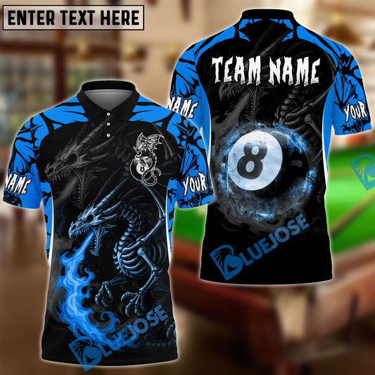 BlueJose Billiards Ball 8 Skeleton Dragon Personalized Name & Team Name Shirt (4 Colors)