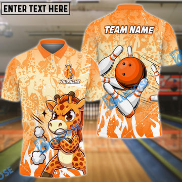 BlueJose Bowling Giraffe Customized Name, Team Name 3D Shirt