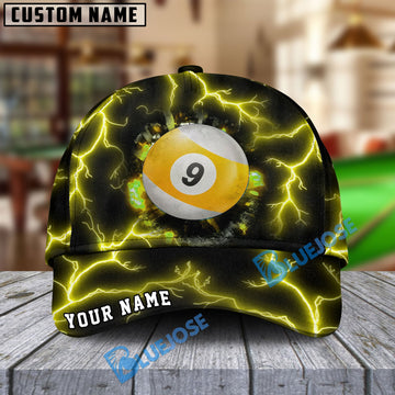 BlueJose Billiards  Ball 9 The Power Of The God Of Thunder Personalized Name Cap (4 Colors)
