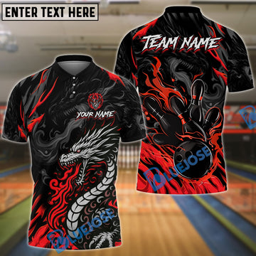 BlueJose Bowling And Pins Dragon Breath Customized Name, Team Name 3D Shirt (4 Colors)
