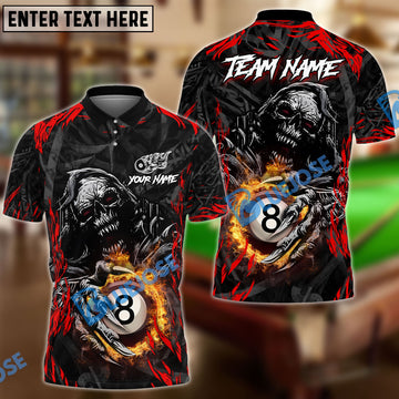 BlueJose Billiards 8 Ball Pool Skull Fire Claws Personalized Name Shirt (4 Colors)
