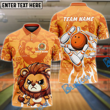 BlueJose Bowling And Pins Cute Lion Customized Name, Team Name 3D Shirt (4 Colors)