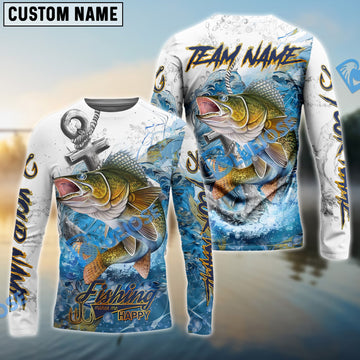 Bluejose Walleye Fishing Anchor Ocean Splash Design Name & Team Name 3D Shirts