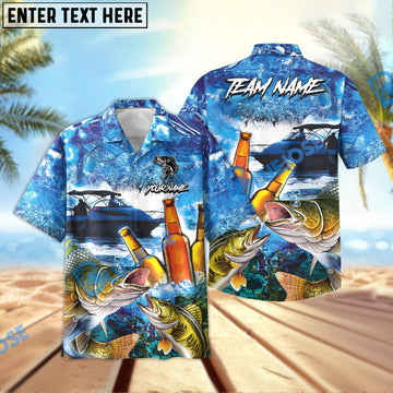 BlueJose Walleye Fishing Boat Blue Beer Personalized All Over Print 3D Hawaiian Shirt