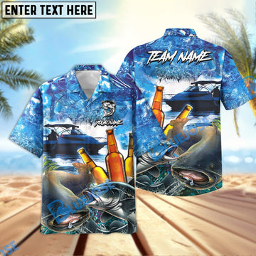BlueJose Catfish Fishing Boat Blue Beer Personalized All Over Print 3D Hawaiian Shirt