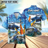 BlueJose Fishing Boat Blue Beer Personalized Hawaiian Shirt (12 Fish Species)