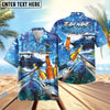 BlueJose Fishing Boat Blue Beer Personalized Hawaiian Shirt (12 Fish Species)