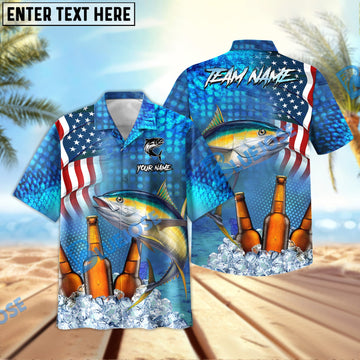 BlueJose Tuna Fishing Beer USA Flag Personalized All Over Print 3D Hawaiian Shirt