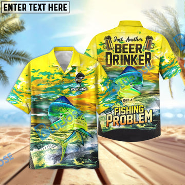 BlueJose Mahi mahi Fishing Beer Drinker Yellow Sky Personalized All Over Print 3D Hawaiian Shirt