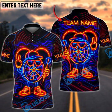 BlueJose Darts Neon Dartboard Champion Personalized Name, Team Name Shirt (4 Colors)