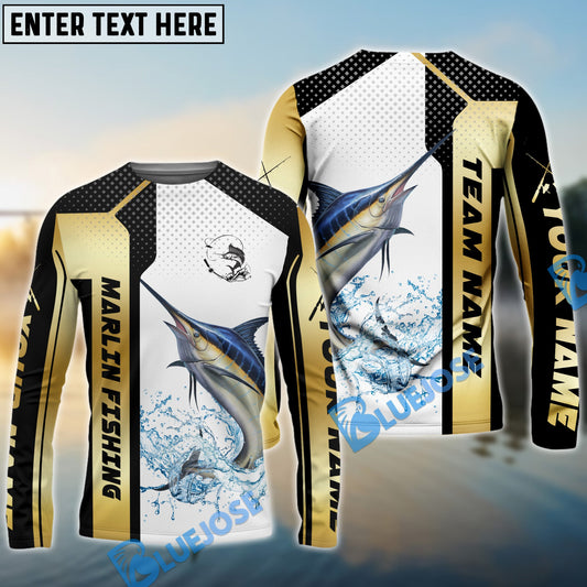 Bluejose Marlin Fishing Golden Premium Dynamic Strike Custom Name & Team Name 3D Shirts