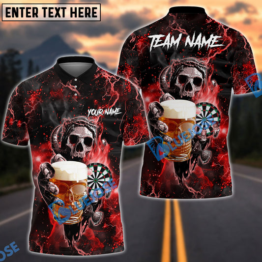 BlueJose Darts Fire Skull Beer Personalized Name, Team Name Shirt (6 Colors)