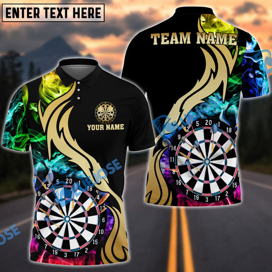 BlueJose Darts Black Multicolor Golden Smoke Pattern Personalized Name Shirt
