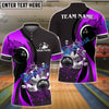 BlueJose Bowling And Pins Golden Splash Customized Name, Team Name 3D Shirt (4 Colors)