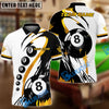 BlueJose Billiards Classic 8-Ball Black & White Personalized Name Shirt (4 Colors)