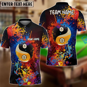 BlueJose Billiards Color Splash Yin-Yang Ball 8&9 Personalized Name, Team Name Unisex Shirt