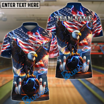 BlueJose Bowling American Eagle Thunder Lightning Customized Name, Team Name 3D Shirt (4 Colors)