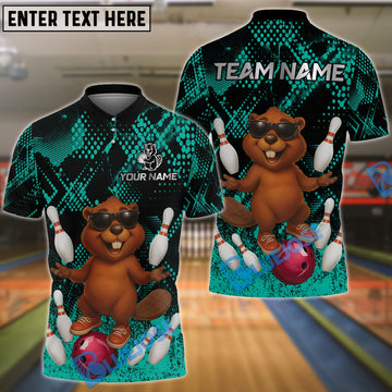 BlueJose Bowling And Pins Funny Happy Beaver Customized Name, Team Name 3D Shirt (4 Colors)